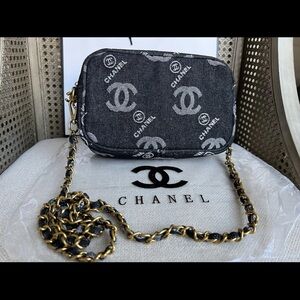 GWP Chanel Black and White Denim Crossbody Bag